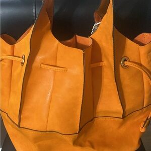 Orange Leather Tote Bag